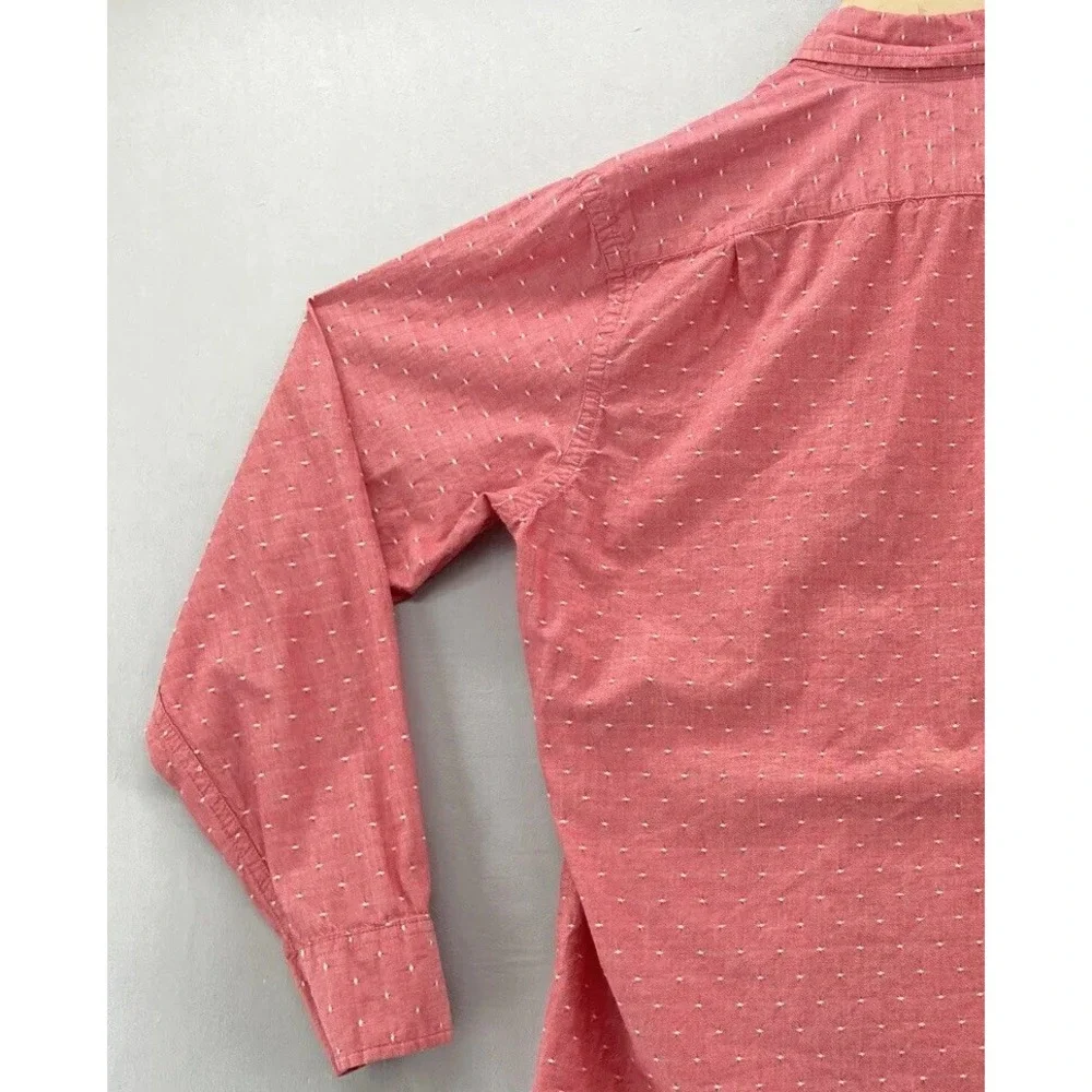 J Crew Button Shirt Men SMALL Salmon Geometric Pocket Long Sleeve Casual Y2K 90s